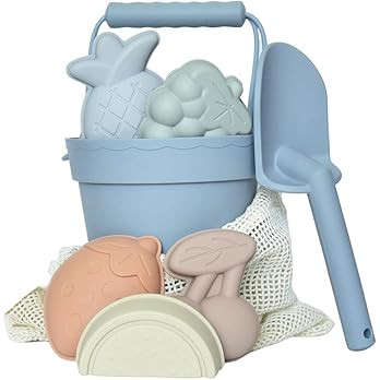 Silicone Beach Toy Set - Eco-Friendly, Easy to Clean, 5 Sand Toy Molds, Shovel & Beach Bag - Beac... | Amazon (US)