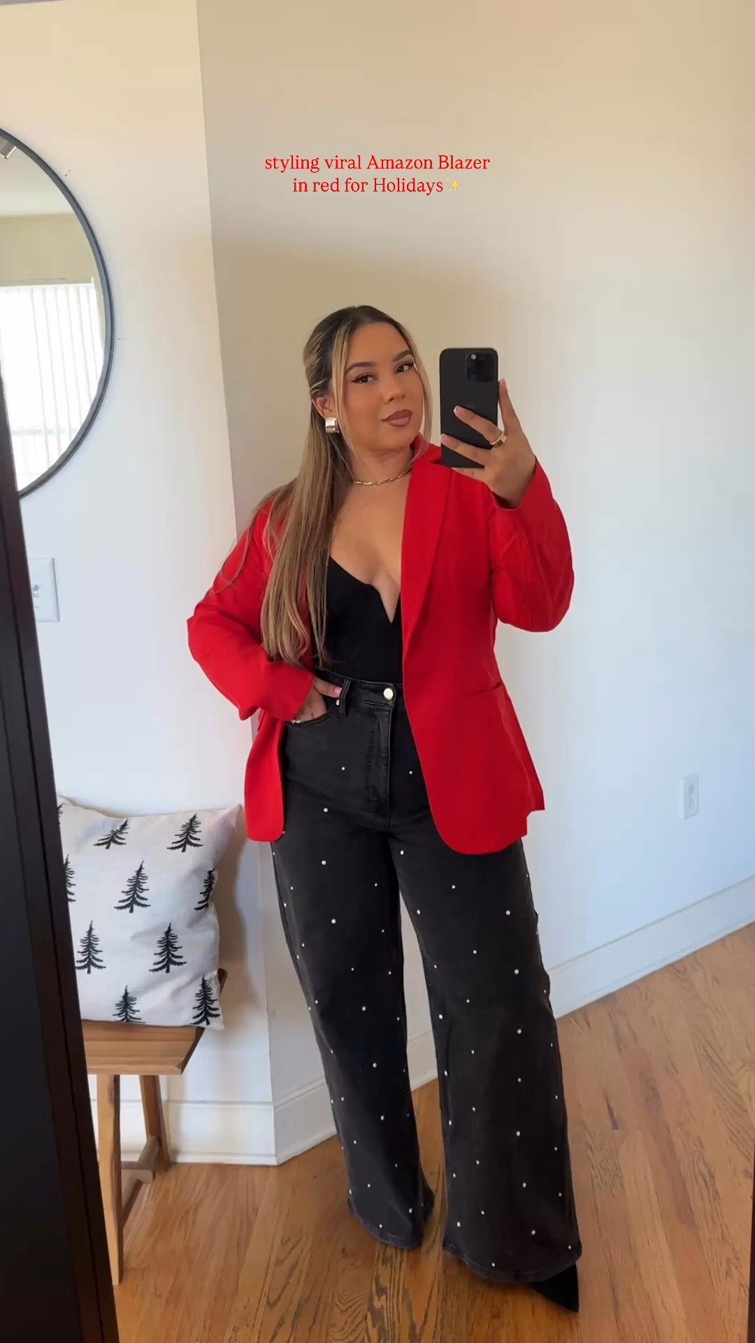 Holiday Blazer Outfits🎄❤️

Blazer: L 
Studded Jeans: size 12 (they have stretch you can order your normal size) 
White Bodysuit: M 
Red Pants: size 12 
Black Pants: size L 

#LTKHoliday #LTKStyleTip #LTKSeasonal