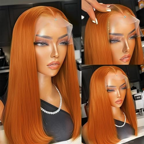 Bob Wig Human Hair 13x4 Orange Ginger Bob Lace Front Wigs Human Hair Real 100% Human Hair Wigs for Black Women(14inch, Ginger Bob Wig) | Amazon (US)