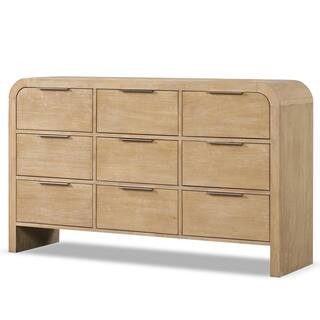 Falkner Modern Natural Wood 9 Drawer 63 in. Wide Dresser | The Home Depot
