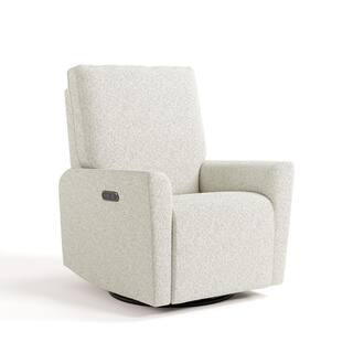 Santorini Ivory Boucle Power Recliner Swivel Glider with USB | The Home Depot