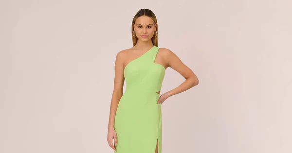 One-Shoulder Dress With Cutout In Lime Green | Adrianna Papell