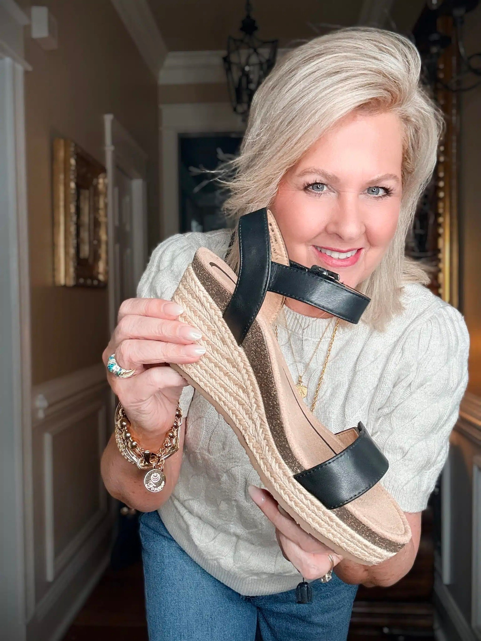 These sandals are a great Summer option and they’re comfortable! They come in 5 different color options. My sweater is a large and jeans are a size 8. 

#LTKgrwm #LTKOver40 #LTKootd