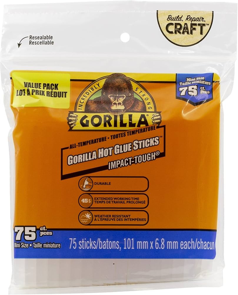 Gorilla Hot Glue Sticks, Mini Size, 4 in Long x .27 in Diameter, Clear Adhesive, All Temperature,... | Amazon (CA)