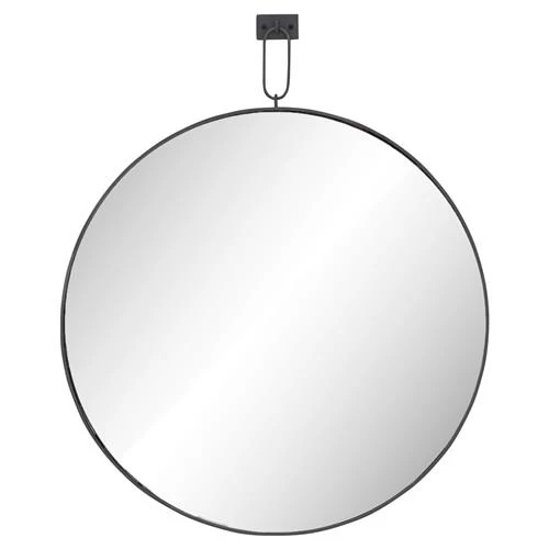 Dawes Industrial Loft Antique Black Iron Round Pendant Wall Mirror - 30D | Kathy Kuo Home
