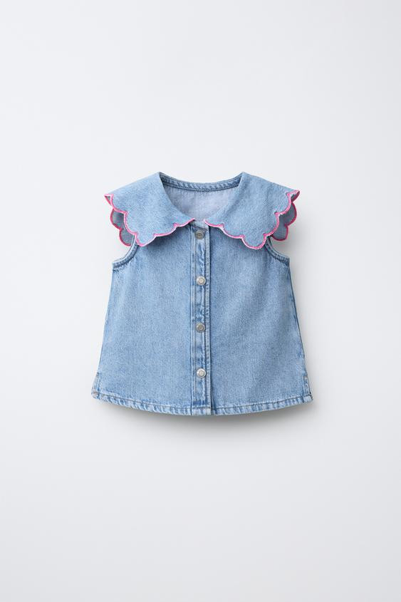 RUFFLED DENIM TOP | Zara US