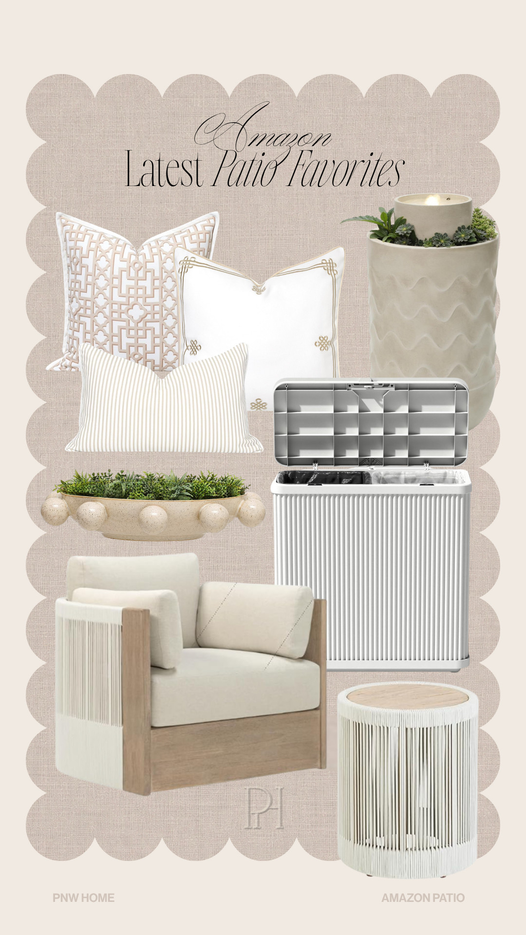 Amazon patio finds I'm loving for the season!

Neutral patio, patio chair, outdoor lounge chair, white end table, outdoor furniture, patio furniture, patio chair, patio table, outdoor chair, lounge chair, outdoor throw pillows, patio pillows, outdoor fountain, planter fountain, outdoor trash can, double trash can, decorative bowl 

 #LTKSeasonal #LTKHome