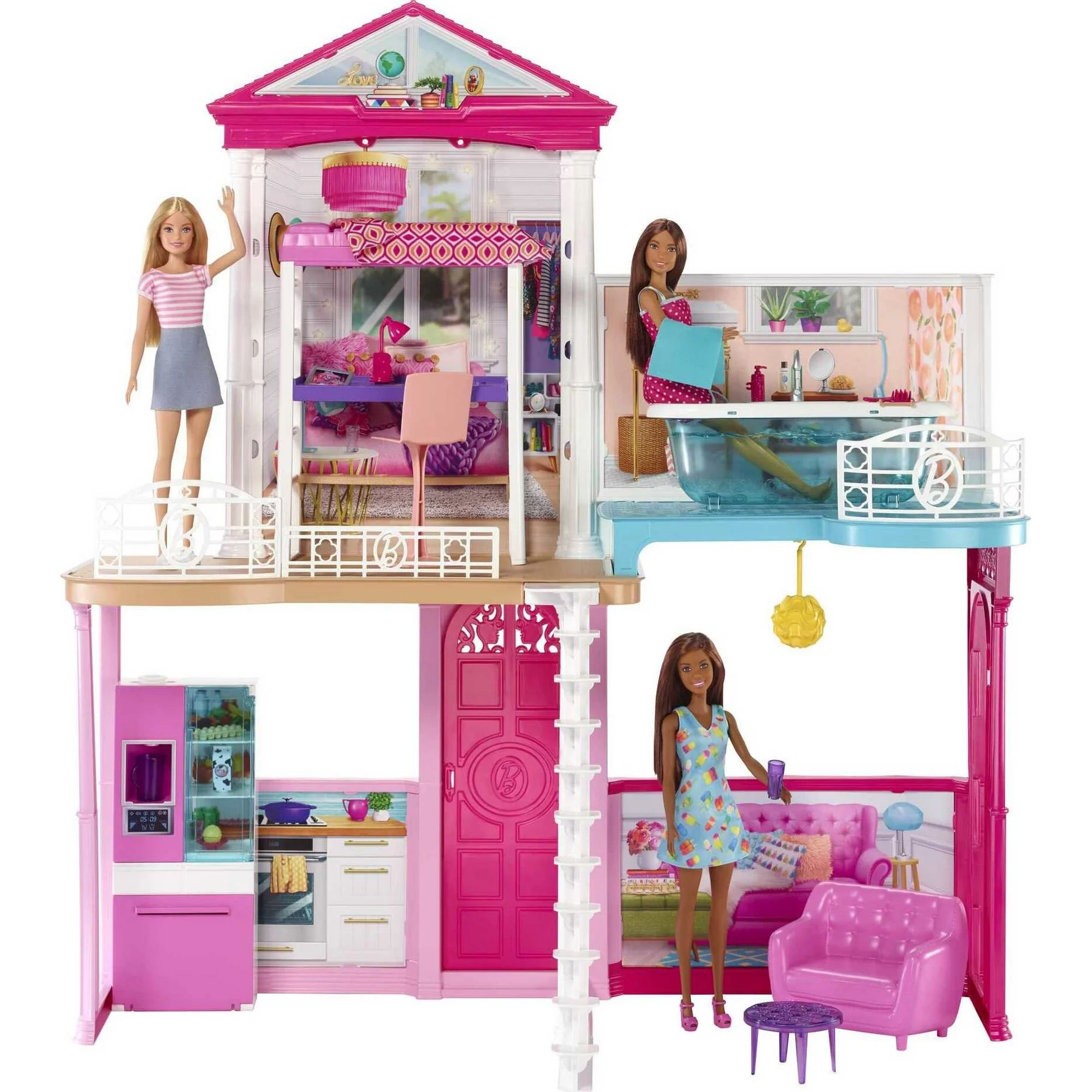 Barbie Dollhouse Set with 3 Dolls and Furniture, Pool and Accessories | Walmart (US)