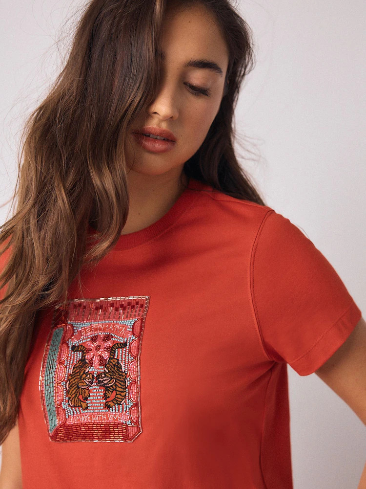 Red Embellished Match Box Short Sleeve Crew Neck T-Shirt | Next EU