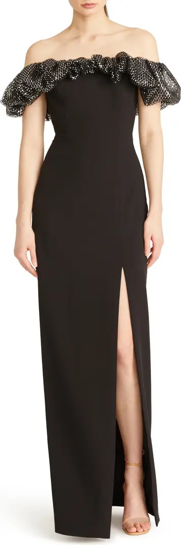 ML Monique Lhuillier Micaela Metallic Ruffle Crepe Sheath Gown | Nordstrom | Nordstrom
