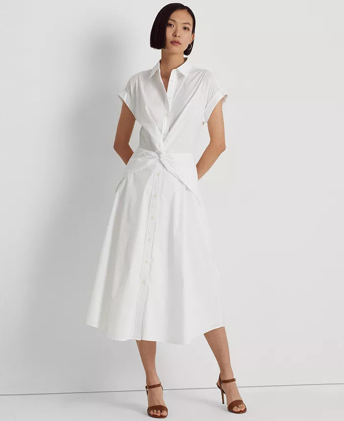 Lauren Ralph Lauren Women's Twist-Front Cotton-Blend Shirtdress - Macy's | Macy's