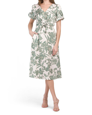 Puff Sleeve Floral Twist Front Midi Dress | Marshalls