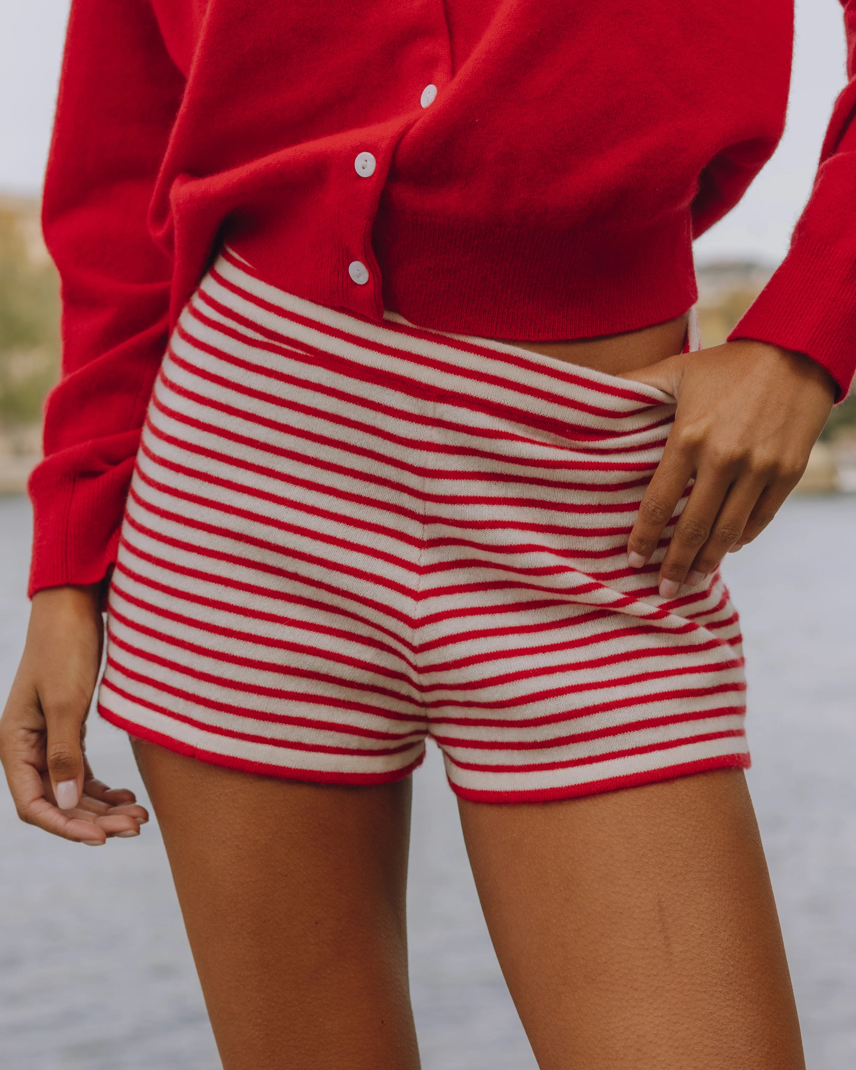 Cashmere Micro Shorts - Red + White Stripe | Daily Drills LLC