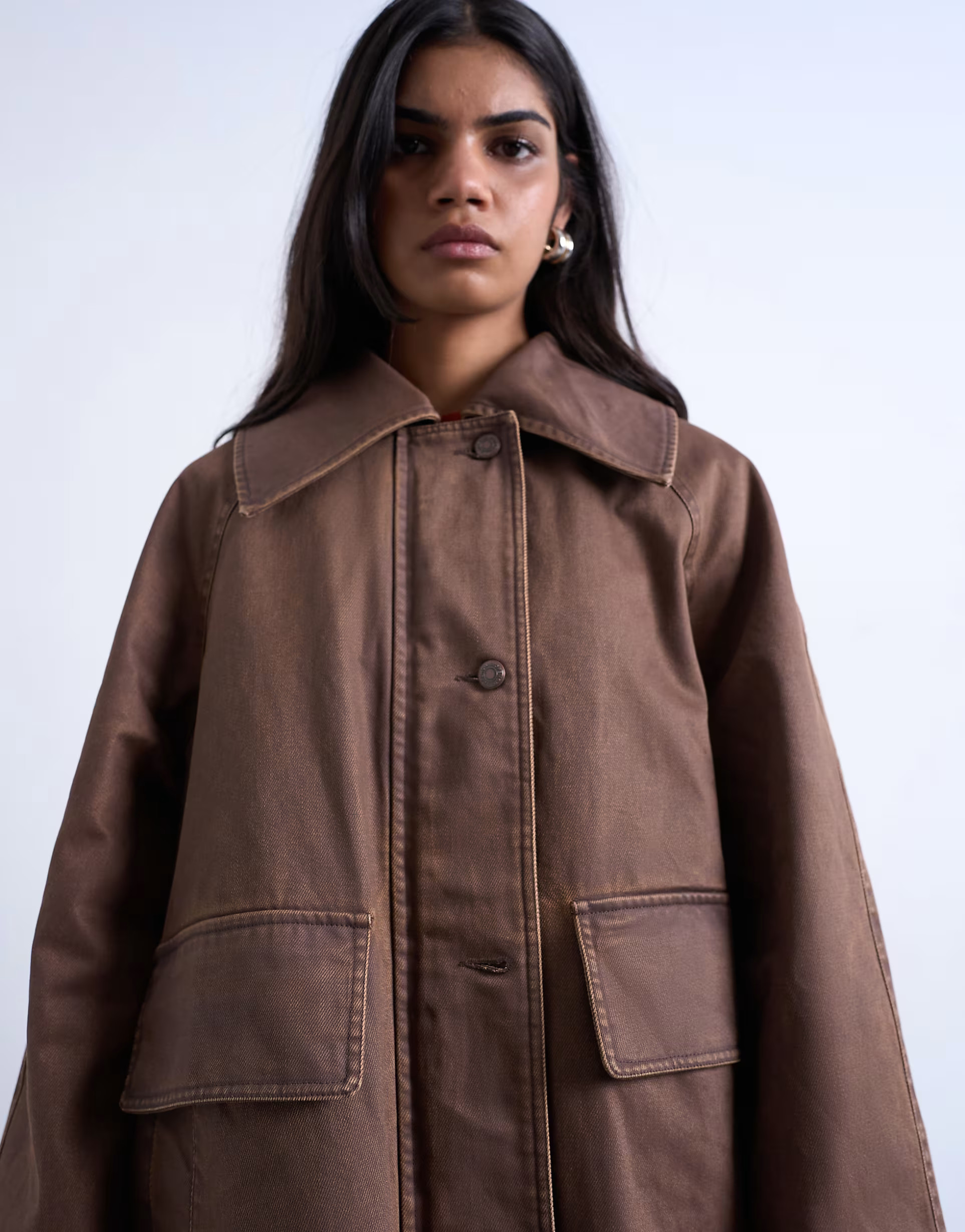 Topshop denim oversized waxed jacket in brown | ASOS (Global)