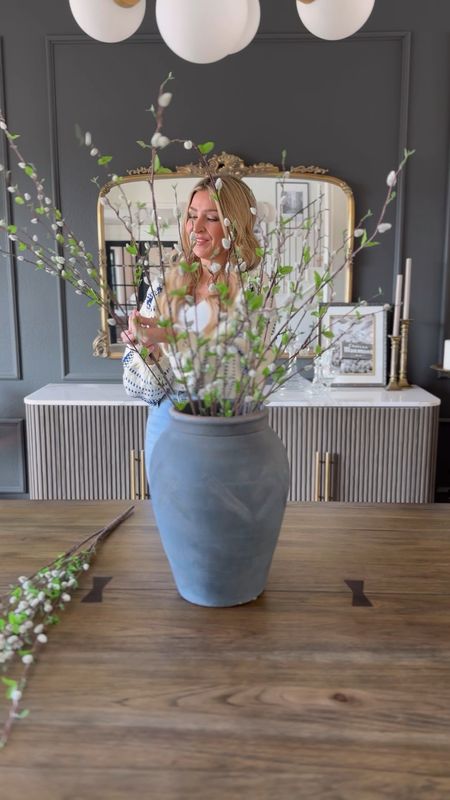 The prettiest spring stems! I used 2 bunches of this faux pussywillow styled on my bedroom console. This pottery vase is a gorgeous blue color!

#LTKfindsunder50 #LTKhome #LTKSeasonal