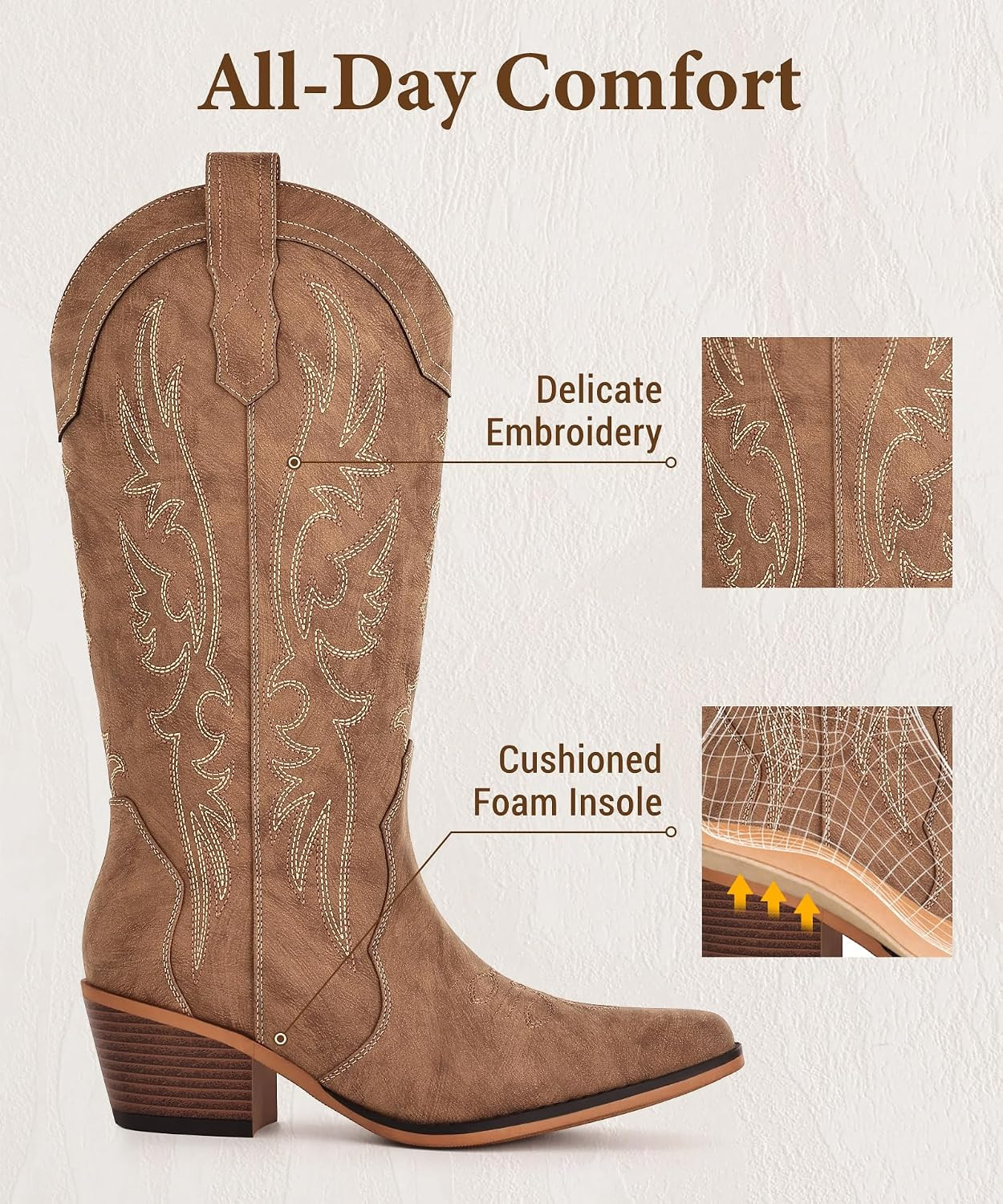 Cowboy Boots for Women, Western Cowgirl Boots Mid Calf Snip Toe | Amazon (US)