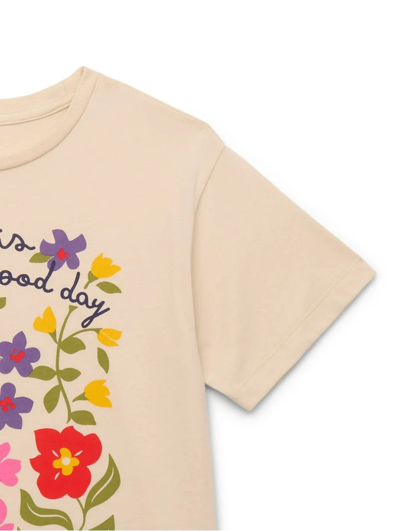Wonder Nation Girls Today is a Good Day Graphic Tee with Short Sleeves, Sizes 4-18 | Walmart (US)
