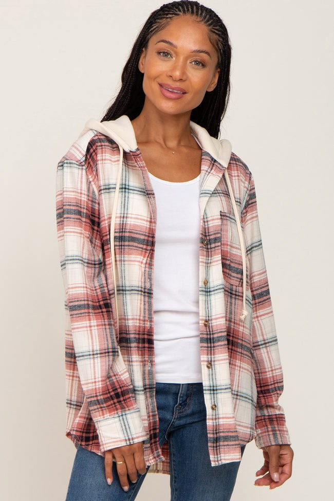 Rust Plaid Hooded Shirt Jacket | PinkBlush Maternity