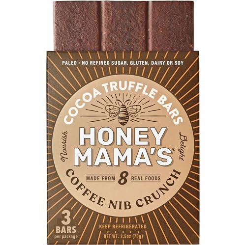 Honey Mama's, Coffee Nib Crunch Cocoa Truffle Bars, No Refined Sugar, Gluten Free, Dairy Free, Soy Free, Paleo, 2.5 Ounce, 3-Serving Bar | Amazon (US)