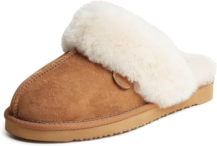 Dearfoams womens Fireside Sydney Shearling Fur Indoor/Outdoor Scuff Slipper With Wide Widths | Amazon (US)