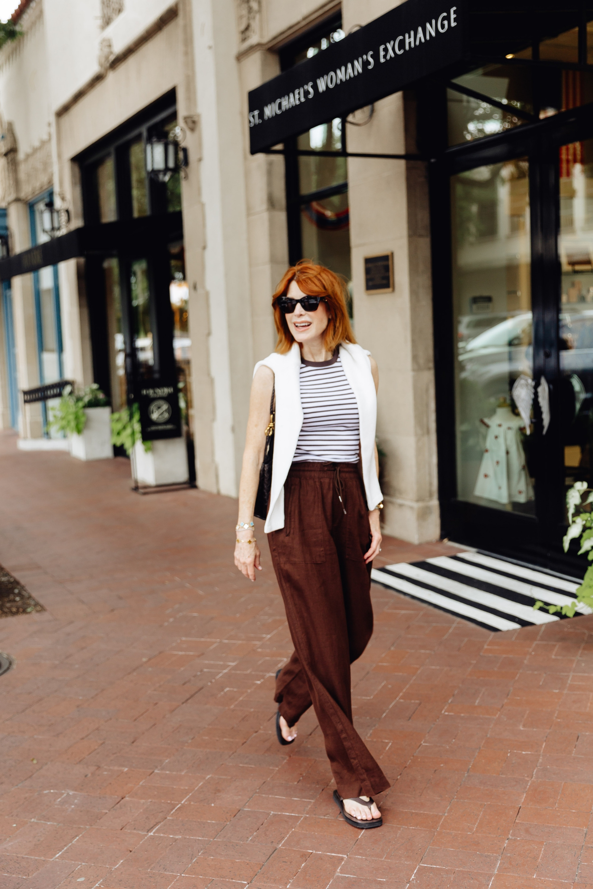 The brown linen pants are on major sale, and they make this striped tank feel so chic for summer. I love the white sweater layer for air conditioning or cool evenings. Wearing an XS in everything. #SummerOutfitsOver40 #DateNightOutfits 

 

#LTKootd #LTKOver40 #LTKSaleAlert #LTKootd #LTKSeasonal #LTKOver40