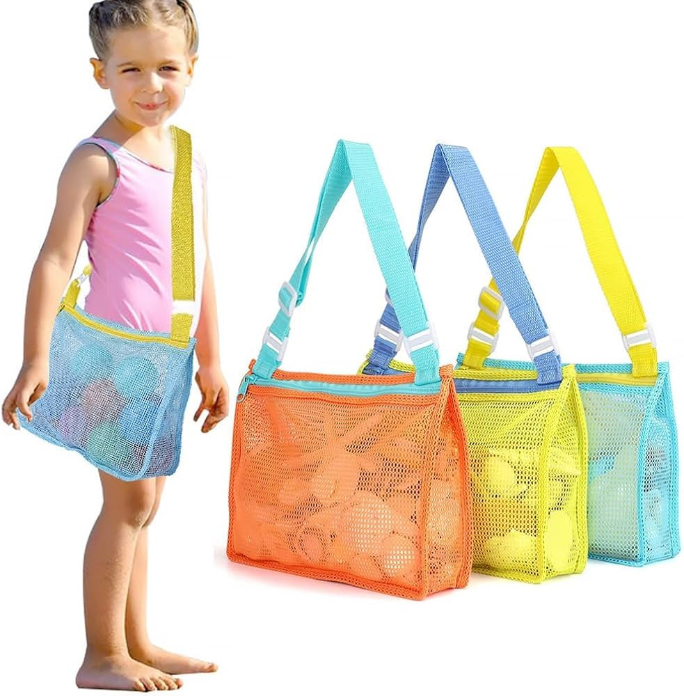 3PCS Beach Toy Mesh Bag Colorful Shell Collecting Bag,Adjustable Carrying Straps,Beach Sand Toy T... | Amazon (CA)