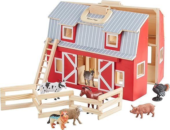 Melissa & Doug Fold and Go Wooden Barn With 7 Animal Play Figures - Farm Animals Portable Toys Fo... | Amazon (US)