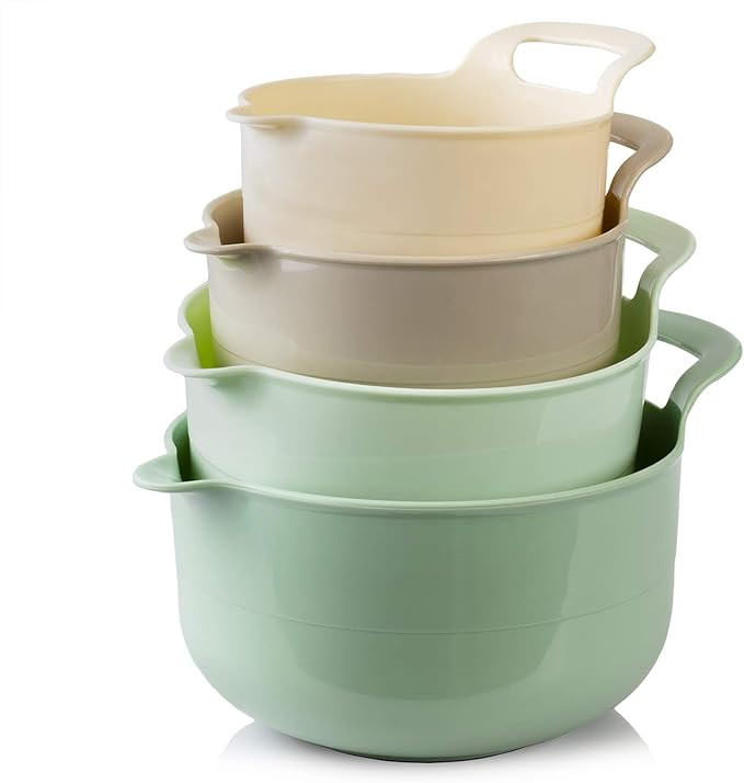 Cook with Color Mixing Bowls - 4 Piece Nesting Plastic Mixing Bowl Set with Pour Spouts and Handl... | Amazon (US)