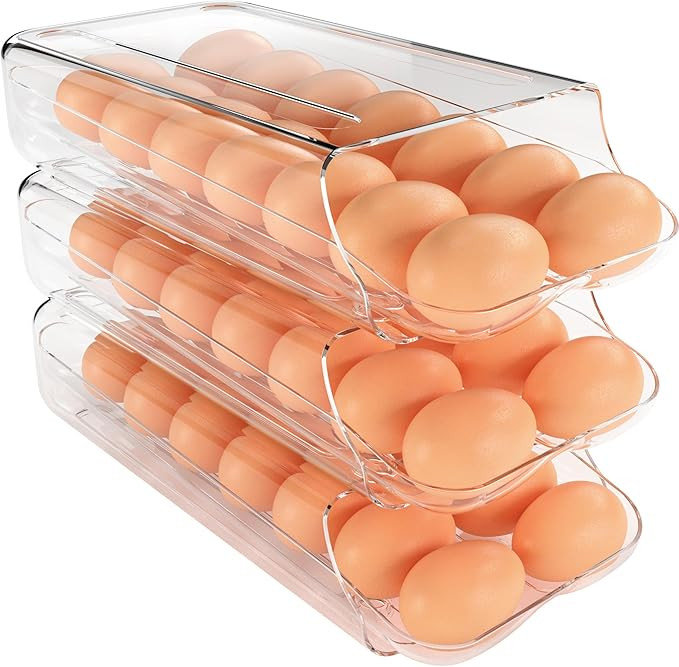 theaoo Egg Holder for Fridge, Automatic Rolling Egg Container for Refrigerator, Clear Plastic Egg... | Amazon (US)