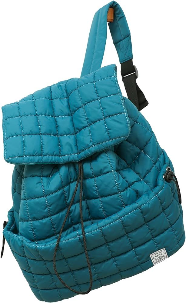 CONTAIL 18L 14 Inch Quilted Puffer Backpack,Top Flap Drawstring Backpack,Blue | Amazon (US)