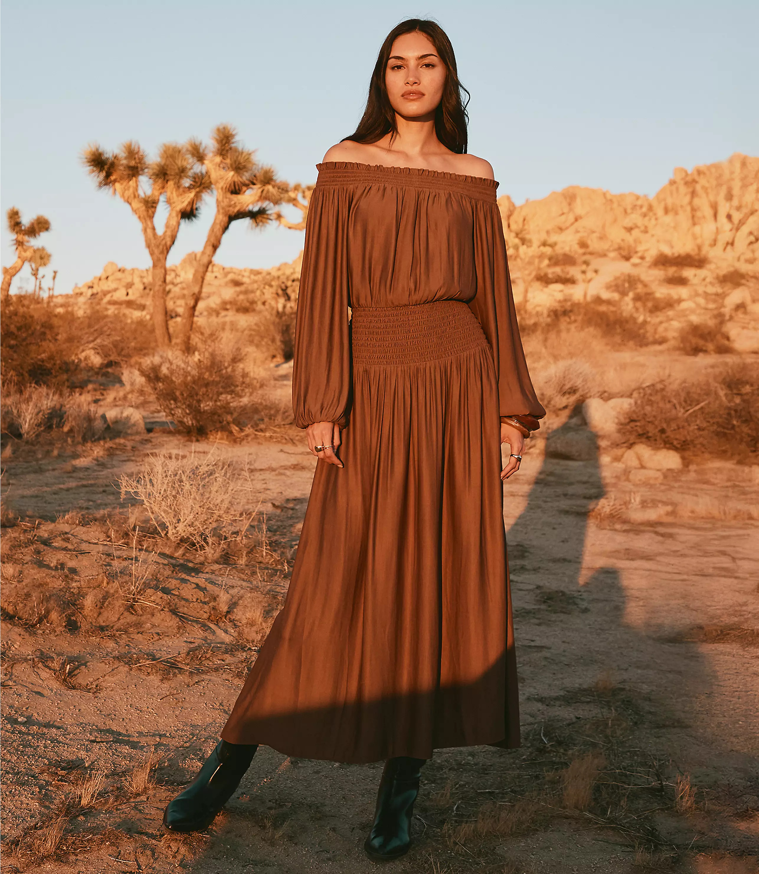 Smocked Off The Shoulder Maxi Dress | LOFT