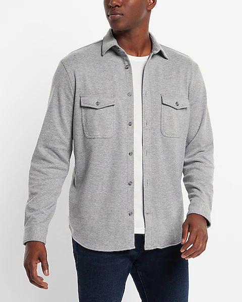 Slim Solid Twill Sweater Flannel | Express