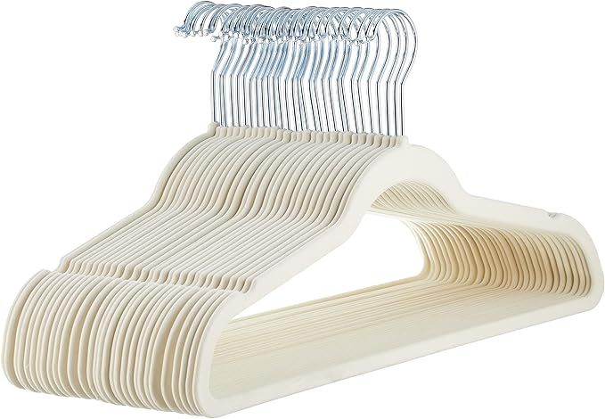 Amazon Basics Slim, Velvet, Non-Slip Suit Clothes Hangers, Ivory/Silver - Pack of 30 | Amazon (US)