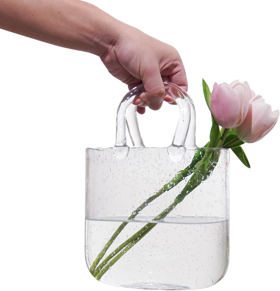 Glass Bag Vase for Flowers -Glass Purse Vase for Flowers Decor,Handbag vase Centerpiece Modern Or... | Amazon (US)