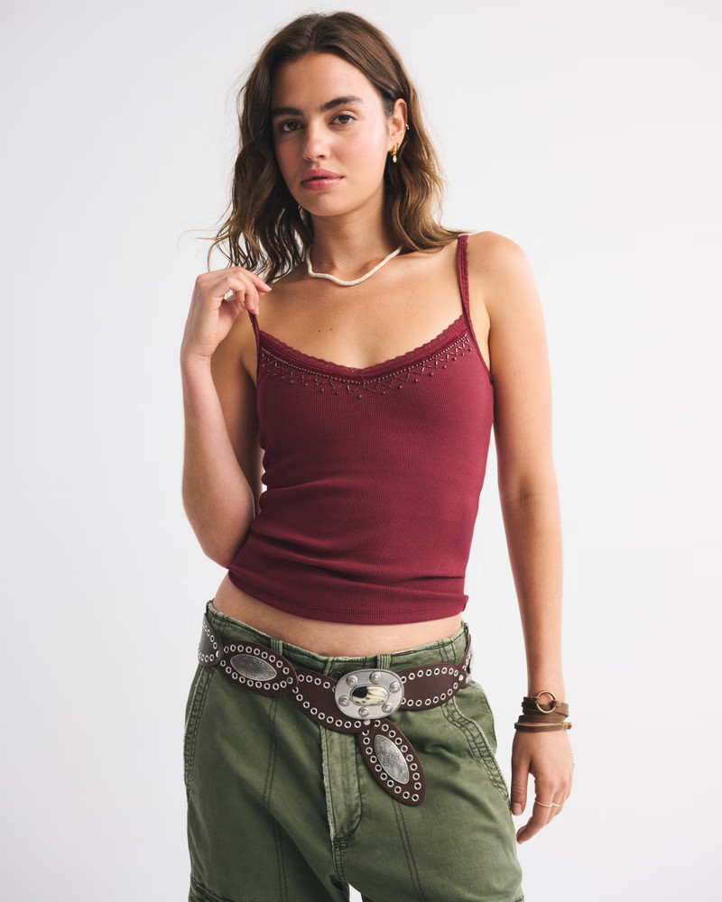 Embellished Rib Cami | Abercrombie & Fitch (US)