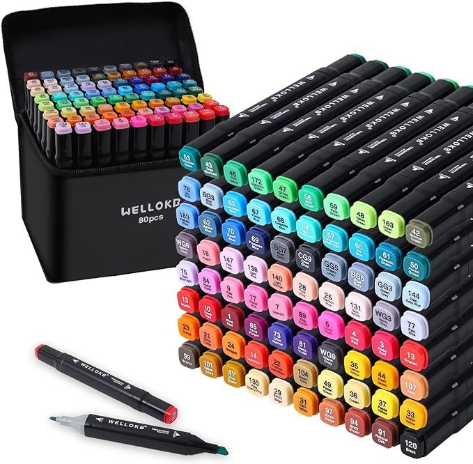 WELLOKB Alcohol Markers, 80 Dual Tip Permanent Art Markers for Coloring, Illustrations, and Sketc... | Amazon (US)