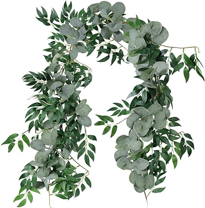 Supla 2 Separate 5.9' L/Pcs Faux Silver Dollar Eucalyptus and Willow Vines Twigs Leaves Garland S... | Amazon (US)