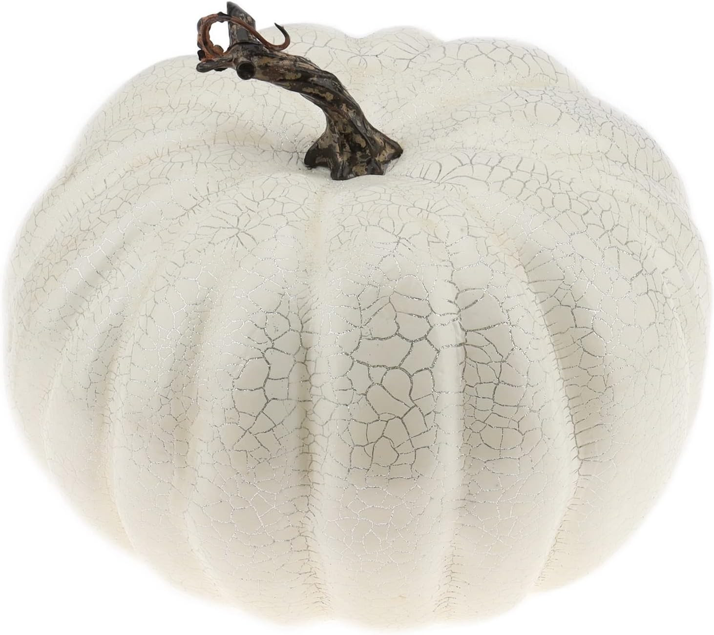 Woration 8.2 Inch Fake Pumpkin Decoration Shiny Crack Large White Artificial Pumpkin Faux Vegetab... | Amazon (US)