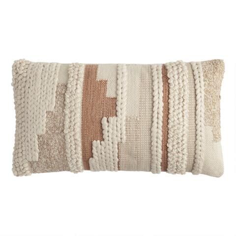 Rust and Ivory Braided Indoor Outdoor Lumbar Pillow | World Market