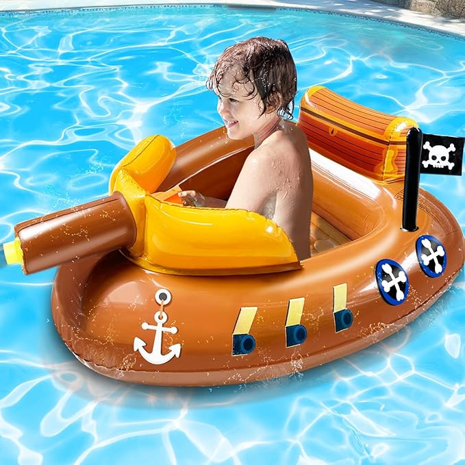 Inflatable Pirate Ship Pool Floats Kids 3-11 Years Toddler Pool Floaties with Water Cannon Gun Sw... | Amazon (US)