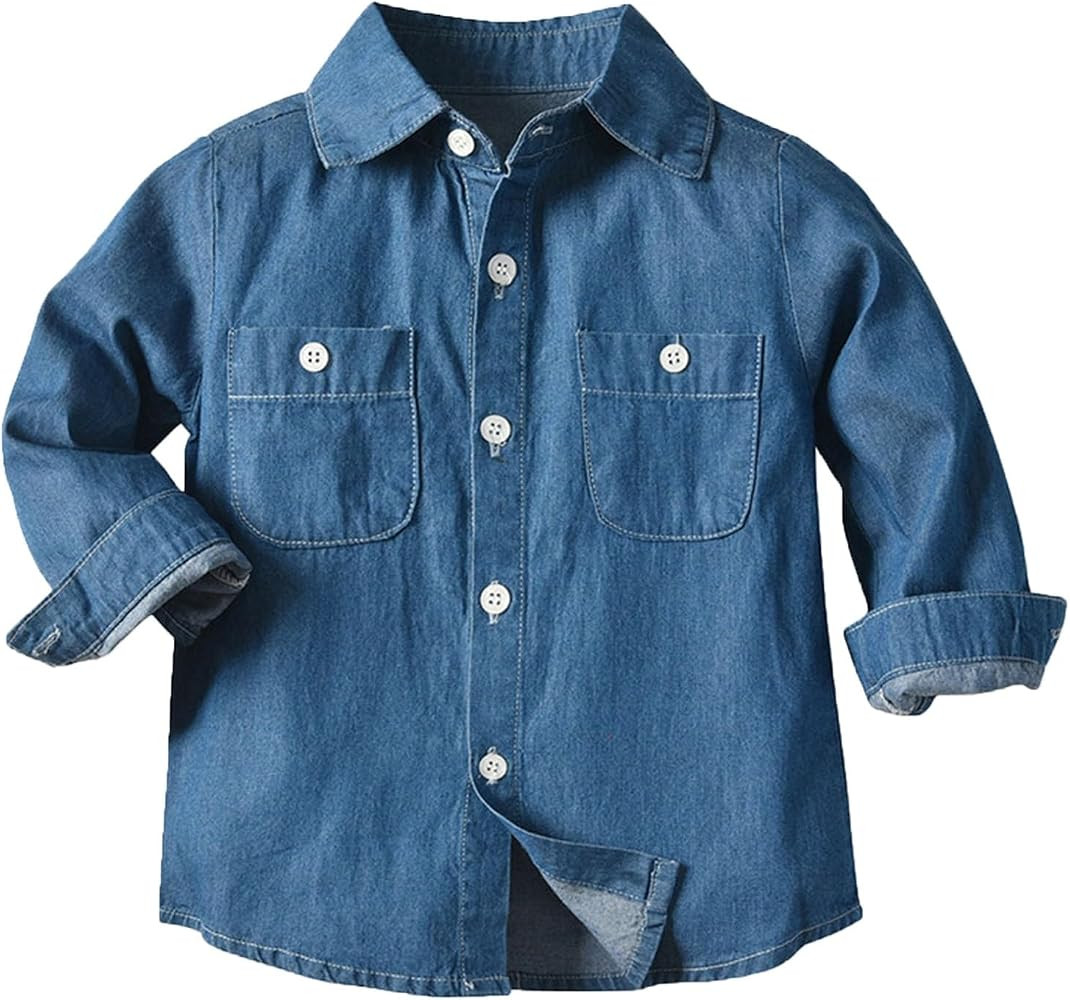 Kids Boys Girls Button Down Denim Shirt Long Sleeve Casual Cowboy Chambray Top Toddler Baby Jeans... | Amazon (US)