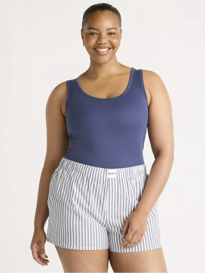 Joyspun Women's Poplin Pajama Boxer Shorts, 3'' Inseam, Sizes XS-3X | Walmart (US)