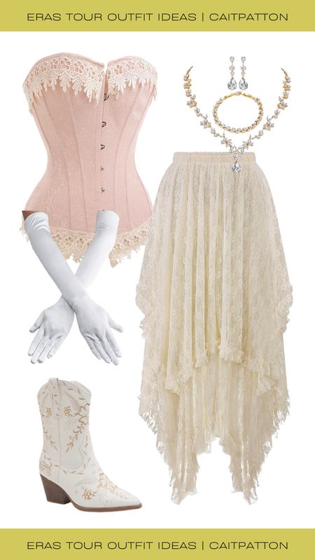 Love Story inspired outfit idea for the Eras Tour! Cute coquette outfit idea for the Fearless Era!

Corset top, pink corset top, coquette corset top, lace skirt, lace slip skirt, coquette skirt, princess gloves, white gloves, embroidered cowgirl boots, jewelry set, eras tour outfit idea, eras tour outfit, fearless outfit idea, fearless outfit, fearless era outfit idea, fearless era outfit, fearless eras outfit, fearless eras outfit idea, taylor swift eras tour outfit, taylor swift eras tour outfit idea, taylor swift fearless outfit, Taylor swift fearless outfit idea 

#LTKfindsunder100 #LTKshoecrush #LTKfindsunder50
