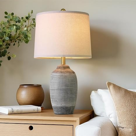 USumkky 24.5" Vintage Ceramic Table Lamp with 5FT Cord,Single Farmhouse Rustic Bedside Lamp with ... | Amazon (US)