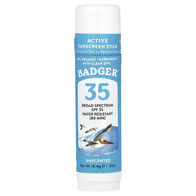 Badger, Active Sunscreen Stick, SPF 35, Unscented, 0.65 oz (18.4 g) | iHerb