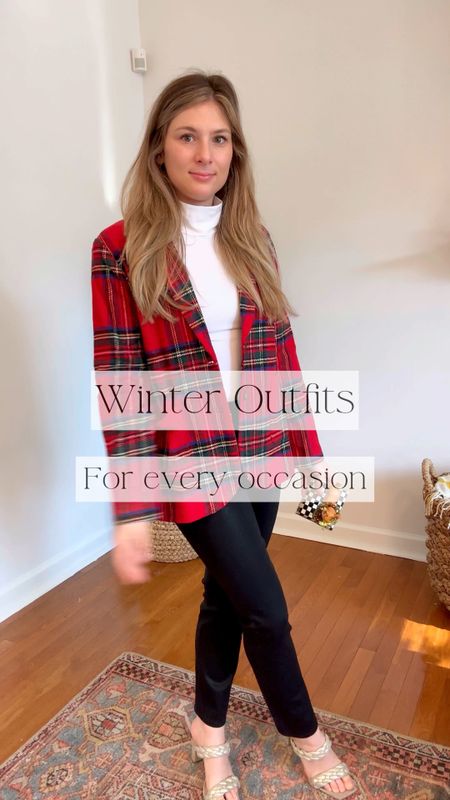Winter outfit ideas winter outfit inspo
Red plaid blazer 
Affordable outfits under $100 
Plaid outerwear coat 
Thanksgiving outfit
New years dress black sparkle dress 
Open cardigan long duster cardigan 

#LTKstyletip #LTKSeasonal #LTKHoliday