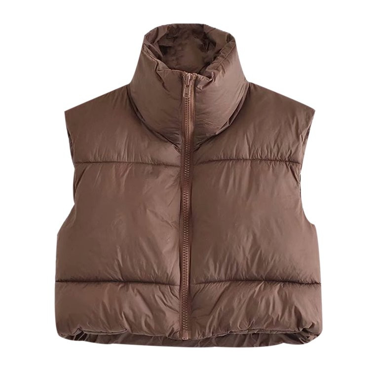 Lentta Womens Zip Up Stand Collar Sleeveless Padded Cropped Puffer Vest (Brown-XS) | Walmart (US)