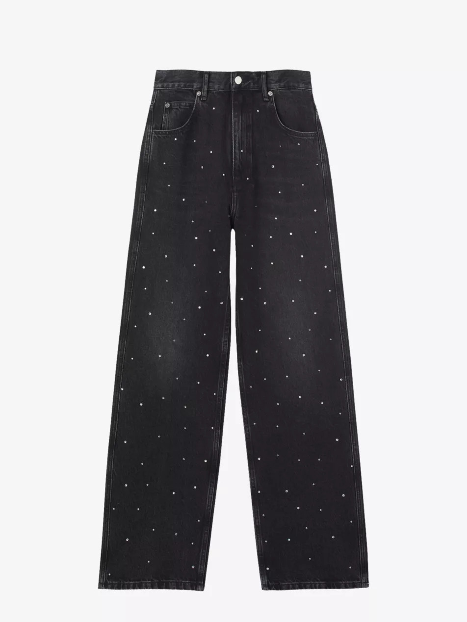 Rhinestone-embellished wide-leg high-rise jeans | Selfridges