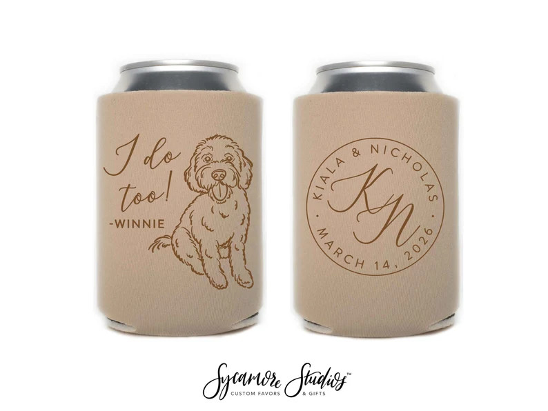 Wedding Can Cooler #234R - Custom Pet Illustration - Monogram - Wedding Favors, Beverage Holder, ... | Etsy (US)