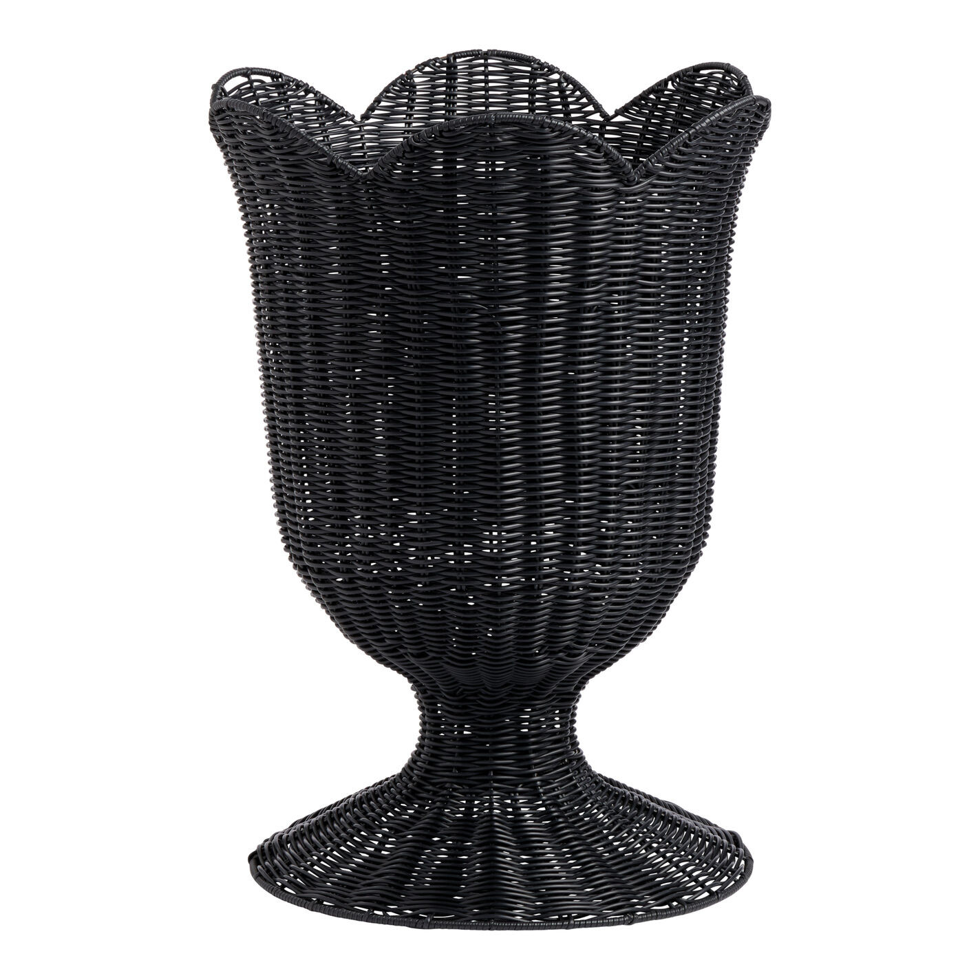 Louisa Black Faux Rattan Pedestal Planter | World Market